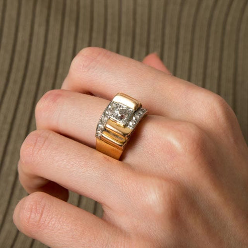 Bague 58.5 Bague Tank Platine Or jaune Diamants 58 Facettes HS20861