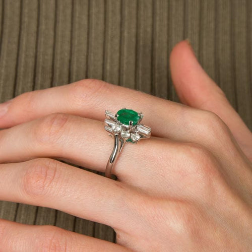 Bague Bague Marguerite Emeraude Diamants brillants & baguettes 58 Facettes 1