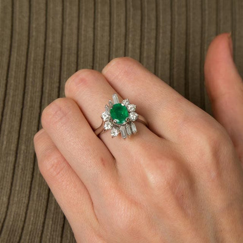 Bague Bague Marguerite Emeraude Diamants brillants & baguettes 58 Facettes 1