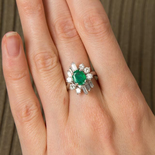 Bague Bague Marguerite Emeraude Diamants brillants & baguettes 58 Facettes 1
