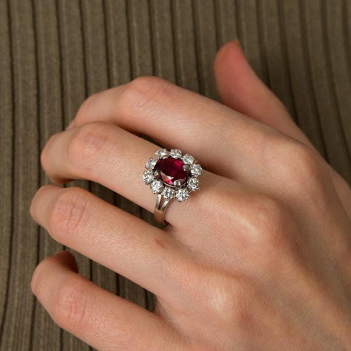 Bague Bague Marguerite Platine Rubis Diamants 58 Facettes 1