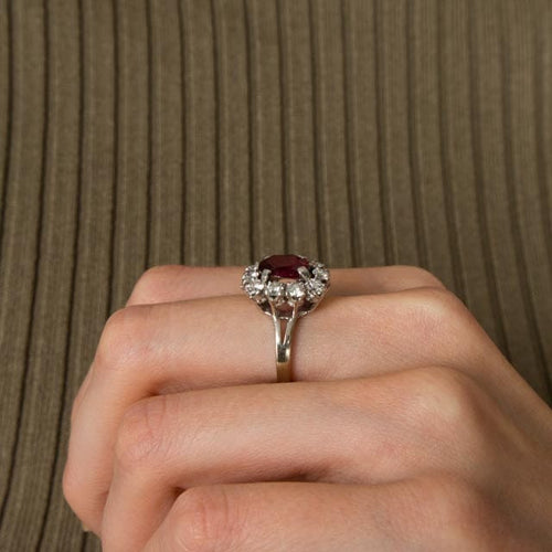 Bague Bague Marguerite Platine Rubis Diamants 58 Facettes 1