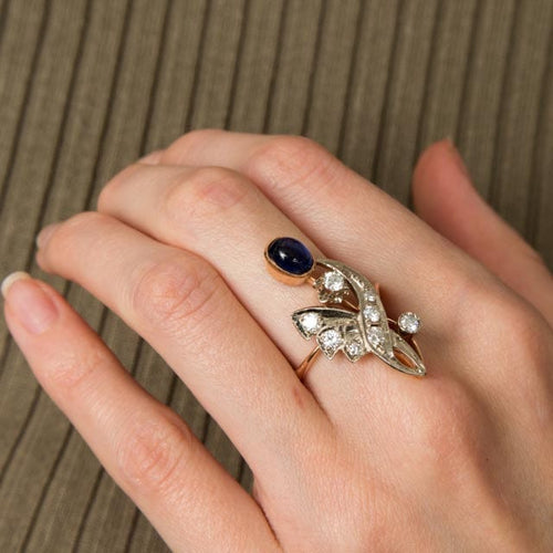 Bague Bague florale Saphir cabochon Diamants 58 Facettes 1