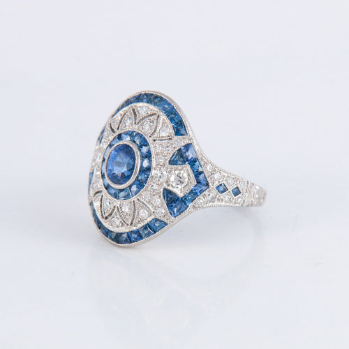 Bague 54 Bague style Art Déco Platine Saphirs Diamants 58 Facettes 1