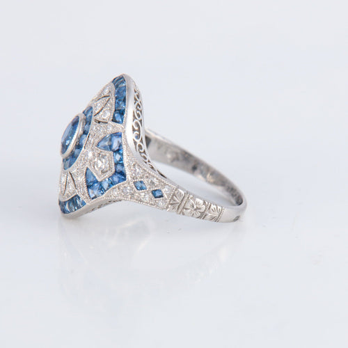 Bague 54 Bague style Art Déco Platine Saphirs Diamants 58 Facettes 1