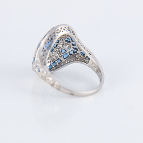Bague 54 Bague style Art Déco Platine Saphirs Diamants 58 Facettes 1