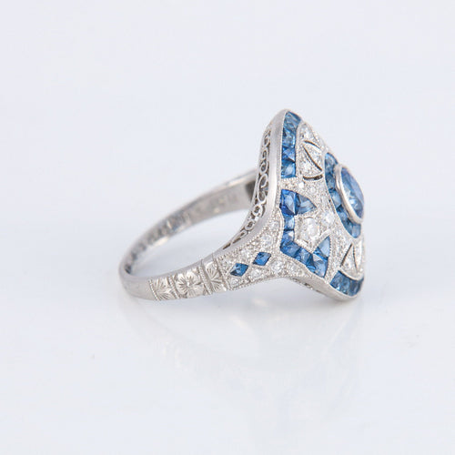 Bague 54 Bague style Art Déco Platine Saphirs Diamants 58 Facettes 1