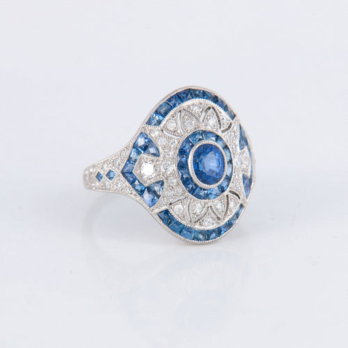 Bague 54 Bague style Art Déco Platine Saphirs Diamants 58 Facettes 1
