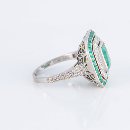 Bague 54 Bague Style Art Déco Emeraudes Diamants 58 Facettes 1