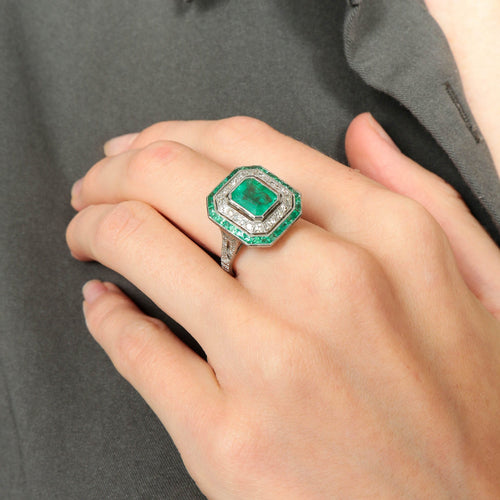 Bague 54 Bague Style Art Déco Emeraudes Diamants 58 Facettes 1