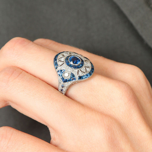 Bague 54 Bague style Art Déco Platine Saphirs Diamants 58 Facettes 1