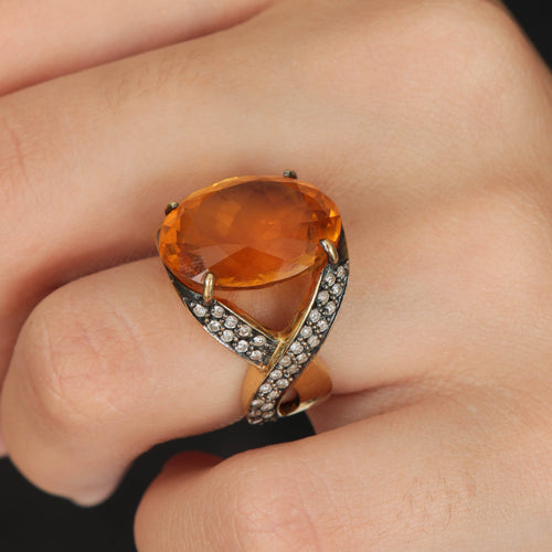 Bague 52 Bague Or jaune pierre orangée 58 Facettes