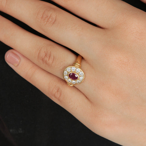 Bague 54 Bague Style Marguerite Rubis Diamants 58 Facettes