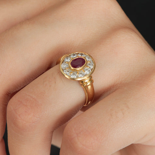 Bague 54 Bague Style Marguerite Rubis Diamants 58 Facettes