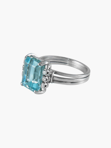 Bague 52 Bague Topaze bleue Diamants 58 Facettes