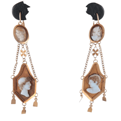 Boucles d'oreilles Boucles d'oreilles, or jaune, camée empire 58 Facettes