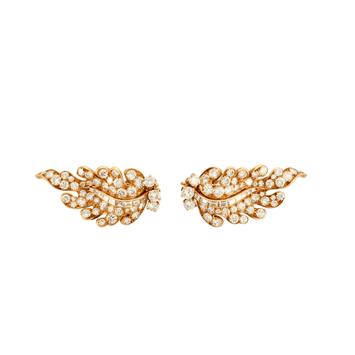 Boucles d'oreilles Clips d'oreilles feuillages Diamants et or jaune 58 Facettes