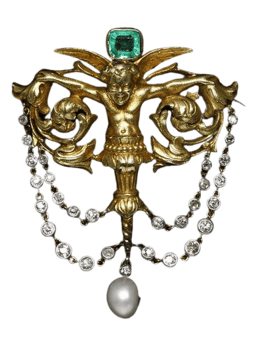 Broche Broche en or Néo-Renaissance de Salt et Schlosberg 58 Facettes