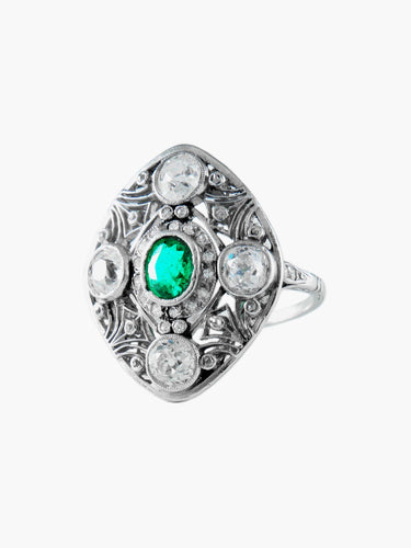 Bague Bague Platine Emeraude et Diamants 58 Facettes