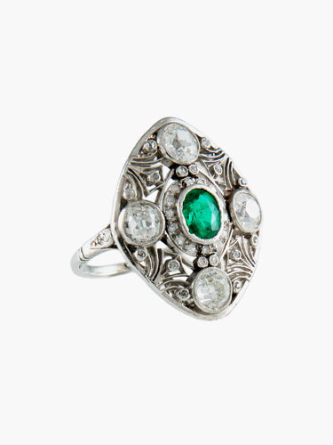 Bague Bague Platine Emeraude et Diamants 58 Facettes