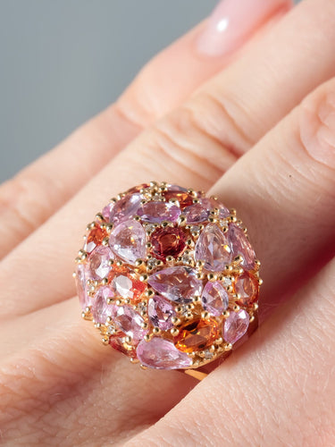 Bague 52 Bague Boule Saphirs roses, Citrines miel et Diamants 58 Facettes