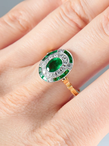 Bague 52 Bague style Art Déco diamants et émeraudes 58 Facettes