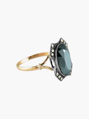 Bague 60 BAGUE ANCIENNE OR/ARGENT & HEMATITE 58 Facettes BO/120045