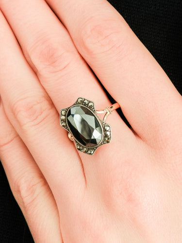 Bague 60 BAGUE ANCIENNE OR/ARGENT & HEMATITE 58 Facettes BO/120045