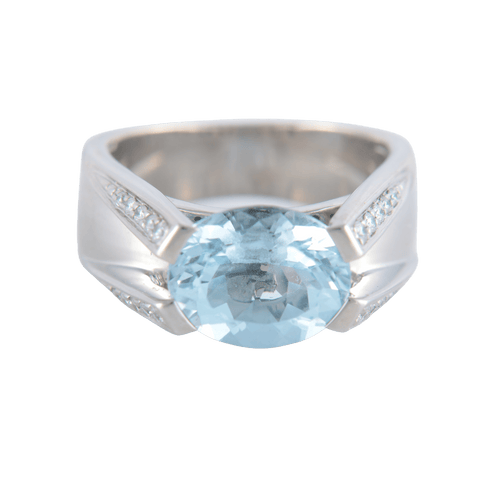 Bague 52 Bague Aigue-marine diamants or blanc 58 Facettes 1