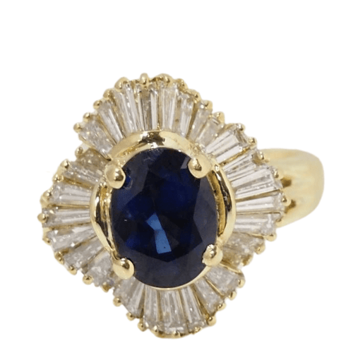 Bague 52.5 Bague jupe en or jaune, saphir ovale et diamants 58 Facettes 32000