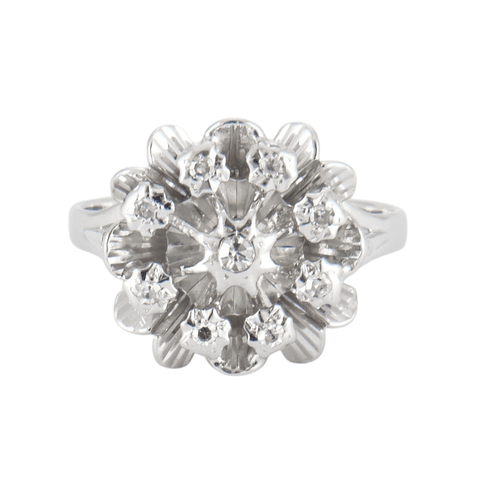 Bague 51 Bague "fleur" or blanc et diamants 58 Facettes P10L5