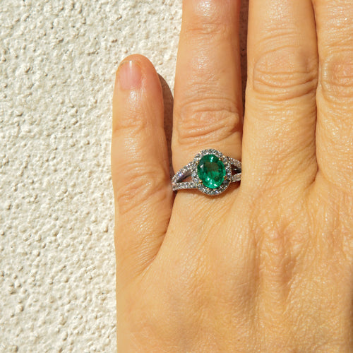 Bague Bague style Marguerite Emeraude Diamants 58 Facettes