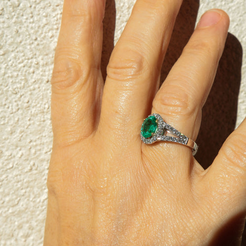 Bague Bague style Marguerite Emeraude Diamants 58 Facettes