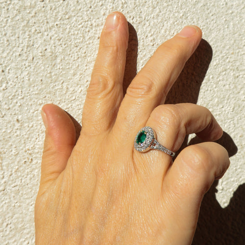 Bague 53 Bague style Marguerite Emeraude Diamants 58 Facettes 1