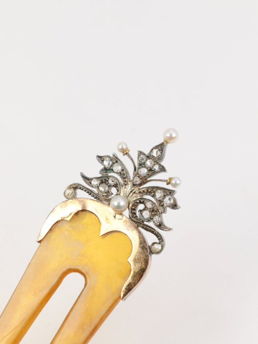 Accessoire Peigne en or, diamants et perles fines 58 Facettes 660