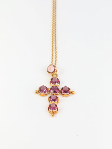 Pendentif Pendentif croix en or et grenats roses 58 Facettes