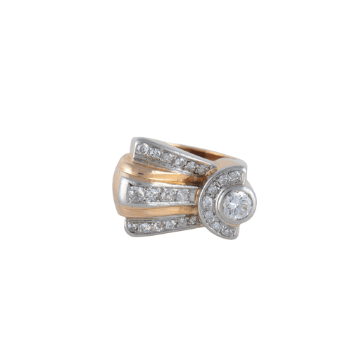 Bague 49 Bague tank or jaune platine diamants 58 Facettes