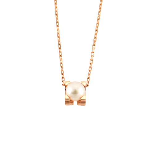 Collier Cartier - Collier "C" or rose et perle de culture Akoya 58 Facettes
