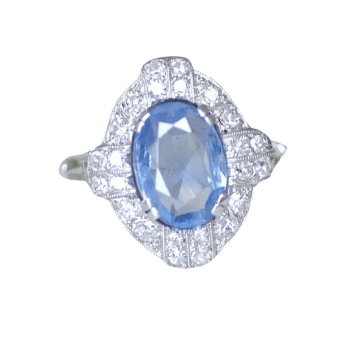 Bague 59 Bague Art Deco saphir Ceylan et diamants 58 Facettes