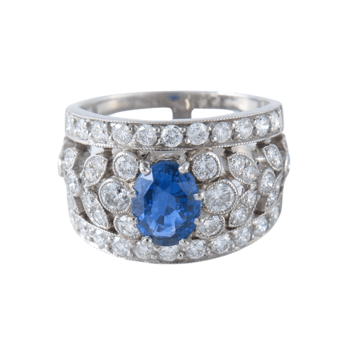 Bague 54.5 Bague bandeau platine, saphir et diamants 58 Facettes