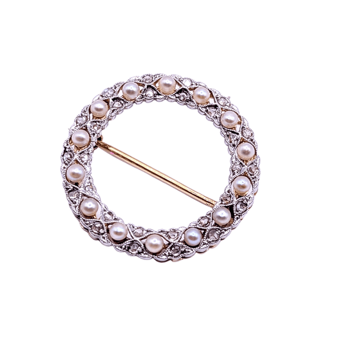 Broche Broche XIXème or perles et diamants 58 Facettes