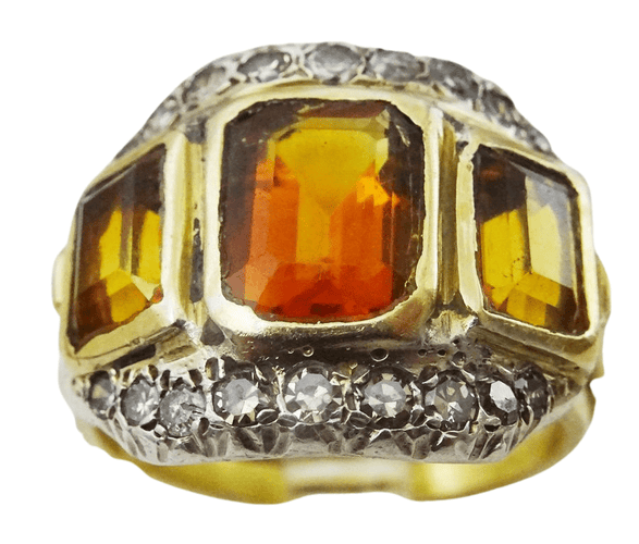 Bague Bague vintage citrines et diamants en or et argent 58 Facettes