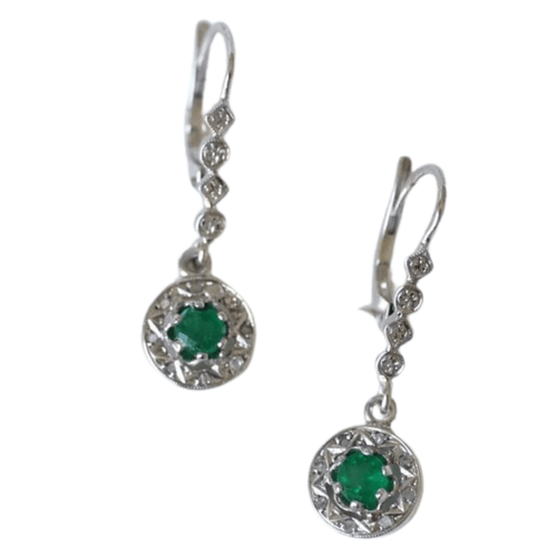 Boucles d'oreilles Boucles d'oreilles Art Deco diamants et émeraudes 58 Facettes