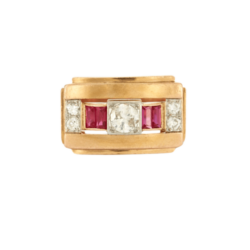 Bague 59 Bague Tank diamants et pierres rouges 58 Facettes 1921