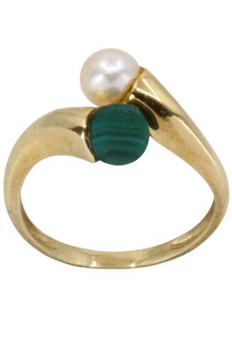 Bague 49 BAGUE TOI ET MOI PERLE ET MALACHITE 58 Facettes 060971