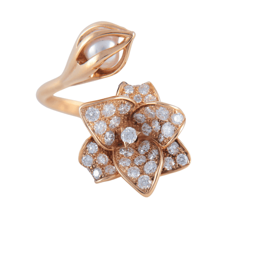 Bague 52 Bague Mellerio "Bourgeon" diamants et perles 58 Facettes