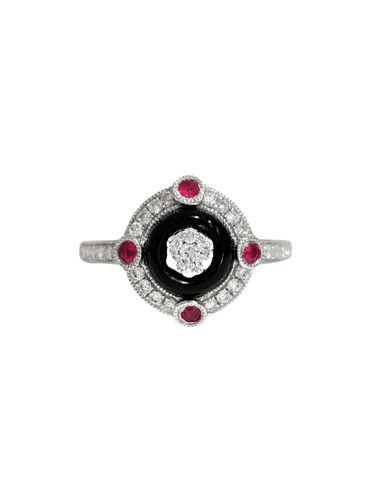 Bague 54 Bague style art déco diamants, onyx et rubis 58 Facettes 1-847/3