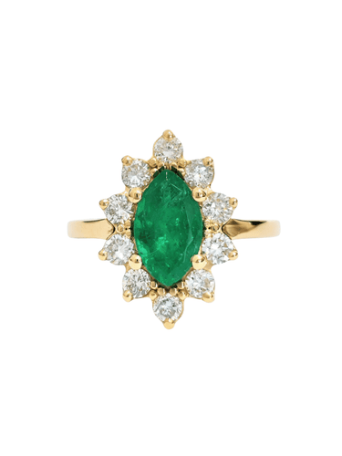 Bague 53 Bague marquise or jaune émeraude et diamants 58 Facettes 1-828/7