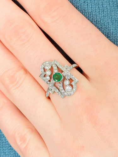 Bague Bague Belle Époque émeraude diamants 58 Facettes 1481