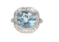 Bague 56 Bague style Art Déco Platine Aigue-marine et Diamants. 58 Facettes